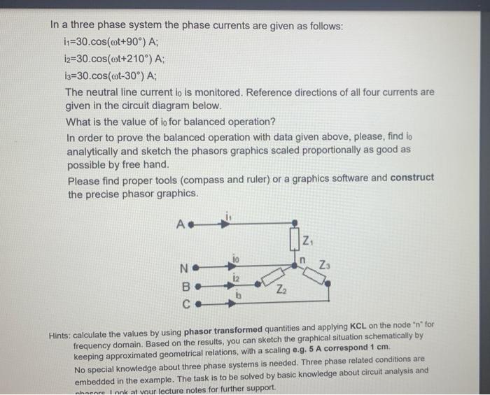 In A Three Phase System The Phase Currents Are Given As Follows 1 30 Cos T 90 A 12 30 Cos Ot 210 A 13 30 Cos T 1