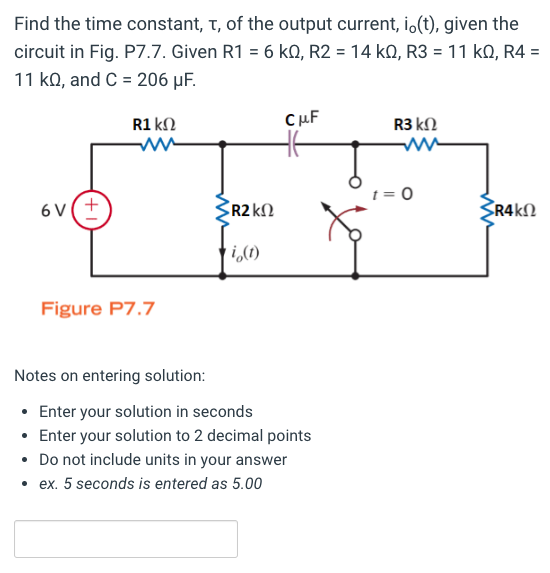Find The Time Constant T Of The Output Current Io T Given The Circuit In Fig P7 7 Given R1 6 K2 R2 14 Ko R3 1