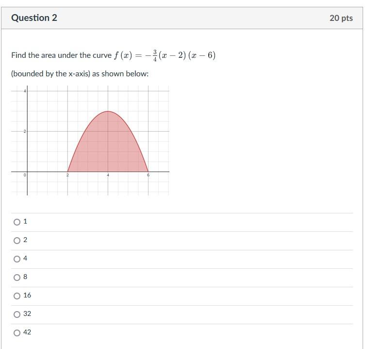 Question 2 Find The Area Under The Curve F X X 2 X 6 Bounded By The X Axis As Shown Below 0 2 01 02 04 8 1