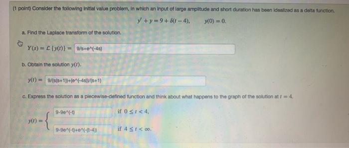 1 Point Consider The Following Initial Value Problem In Which An Input Of Large Amplitude And Short Duration Has Been 1