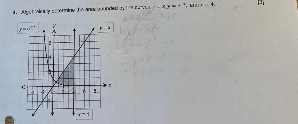 4 Algebraically Determine The Area Bounded By The Curves Y X Y Ex And X 4 Y Y Ex Y X X 2 X 4 3 1