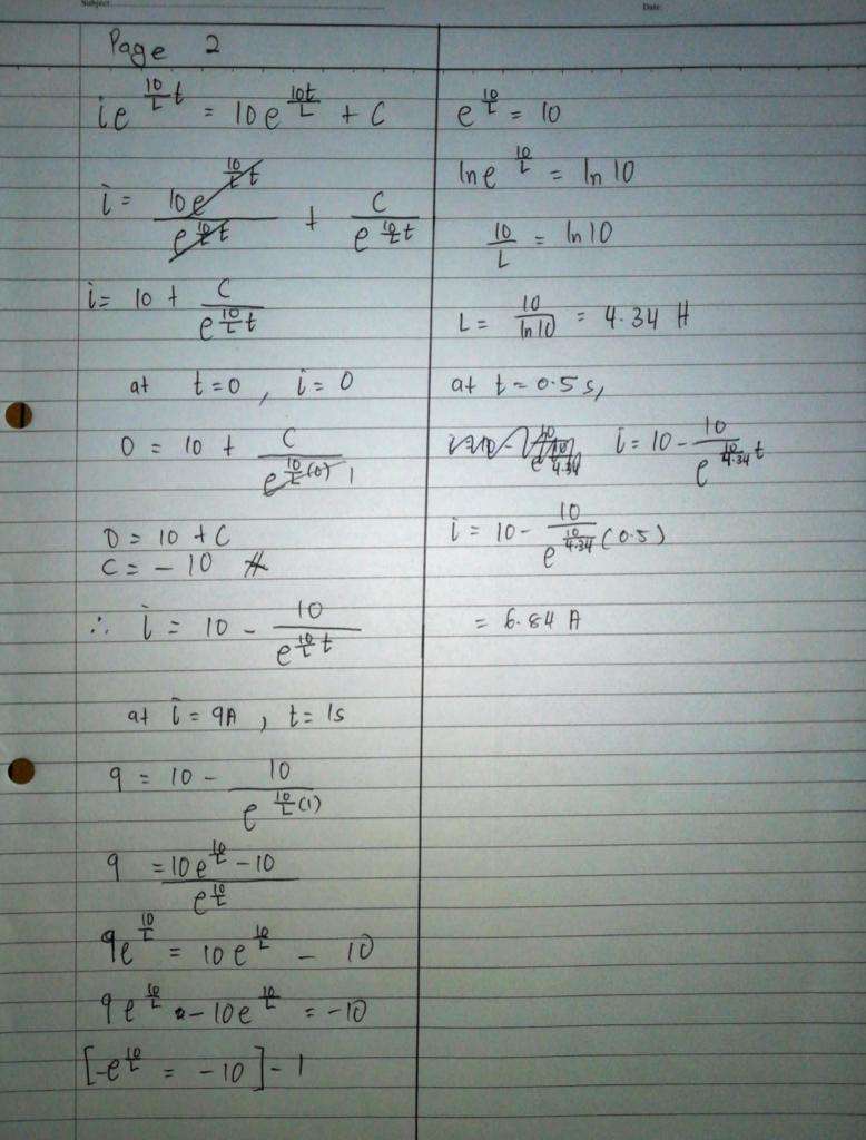 Solution Using Matlab L An Inductance Connected Of Are Connected In If Current Is Initially Series Herrys And Resistance 2