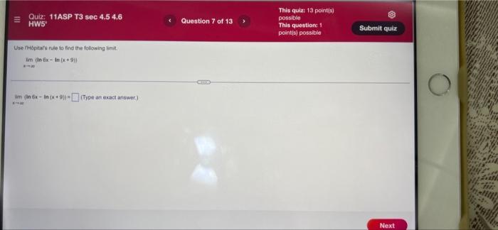 Quiz 11asp T3 Sec 4 5 4 6 Hw5 Question 6 Of 13 This Quiz 13 Point S Possible This Question 1 Point S Possible L Ho 2