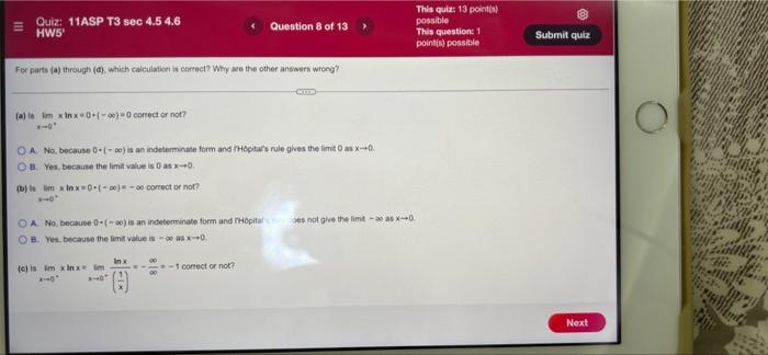Quiz 11asp T3 Sec 4 5 4 6 Hw5 Question 6 Of 13 This Quiz 13 Point S Possible This Question 1 Point S Possible L Ho 3