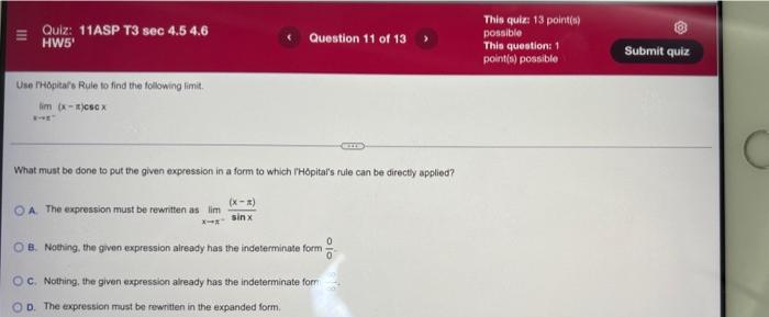 Quiz 11asp T3 Sec 4 5 4 6 Hw5 Question 6 Of 13 This Quiz 13 Point S Possible This Question 1 Point S Possible L Ho 8