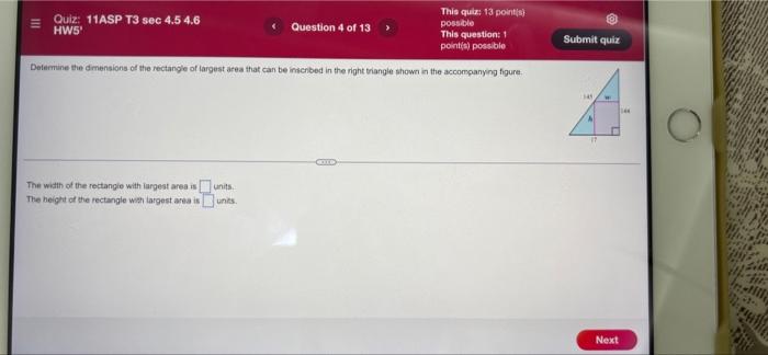 Quiz 11asp T3 Sec 4 5 4 6 Hw5 Question 6 Of 13 This Quiz 13 Point S Possible This Question 1 Point S Possible L Ho 12