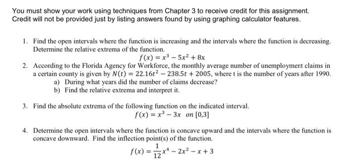 You Must Show Your Work Using Techniques From Chapter 3 To Receive Credit For This Assignment Credit Will Not Be Provid 1
