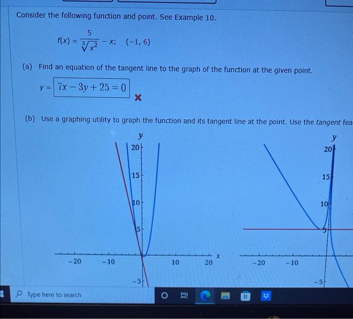 Consider The Following Function And Point See Example 10 5 F X 3 X 1 6 A Find An Equation Of The Tangent Lin 1