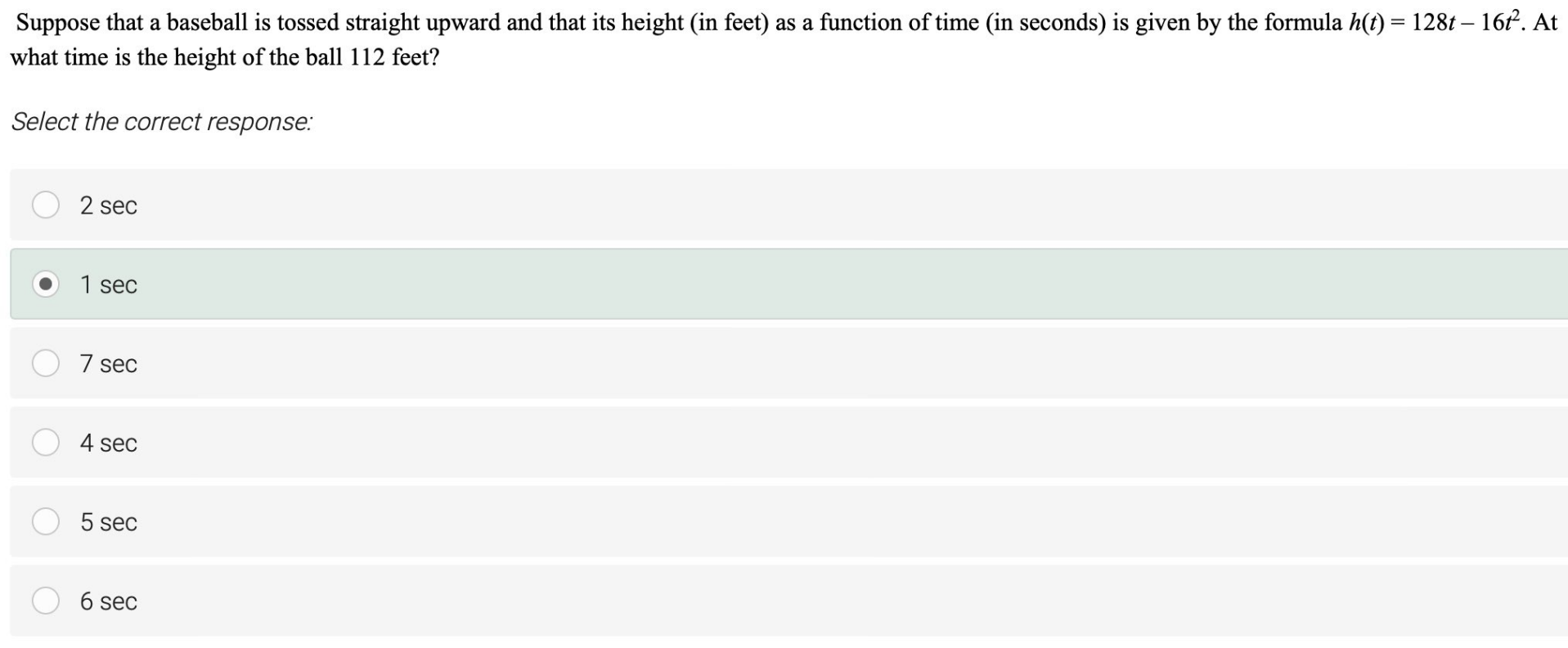 Suppose That A Baseball Is Tossed Straight Upward And That Its Height In Feet As A Function Of Time In Seconds Is Gi 1