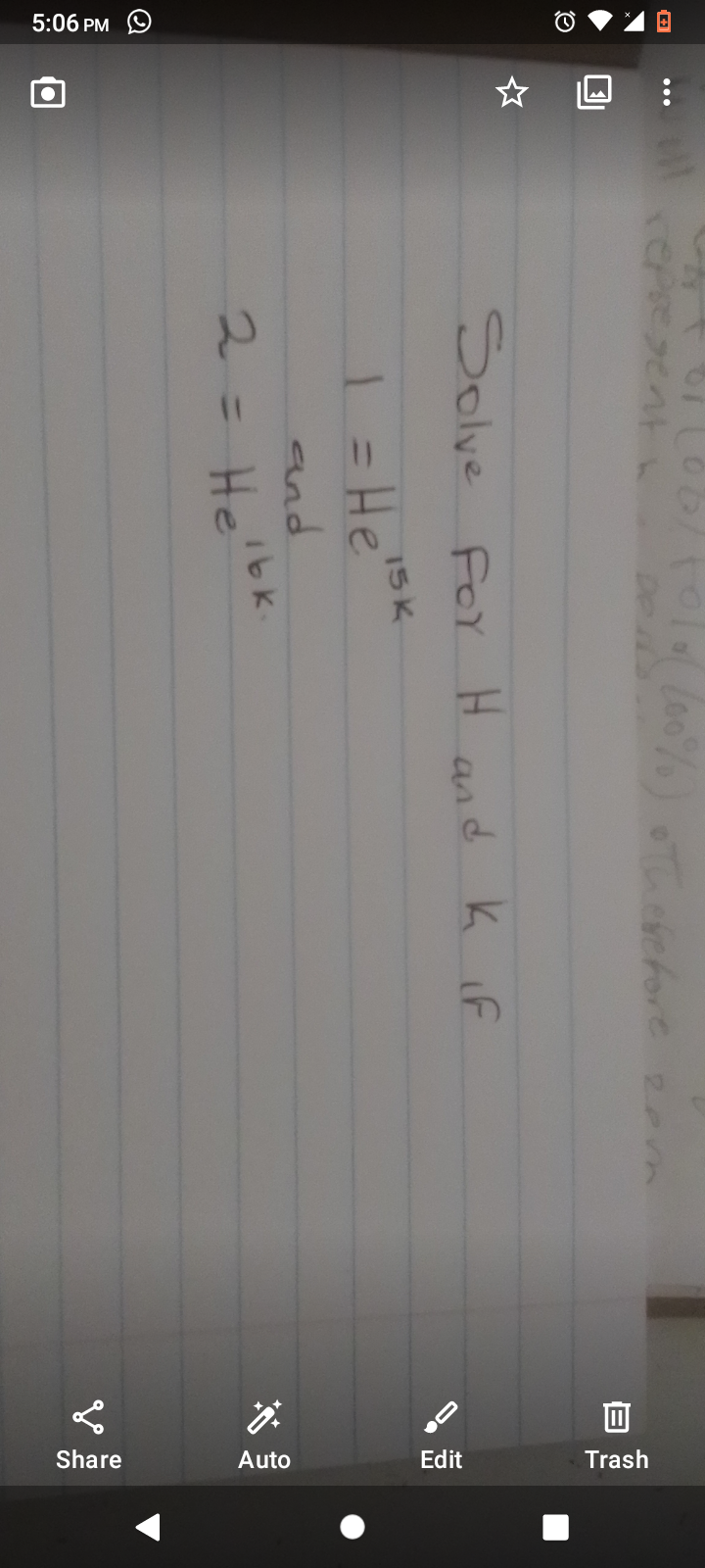 0 5 06 Pm Represent Solve For H And 15 K He And T Therefore Zom K F Helbk 0 Trash Edit Auto Share 1