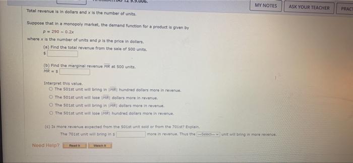 123 9 000 Total Revenue Is In Dollars And X Is The Number Of Units Suppose That In A Monopoly Market The Demand Funct 1