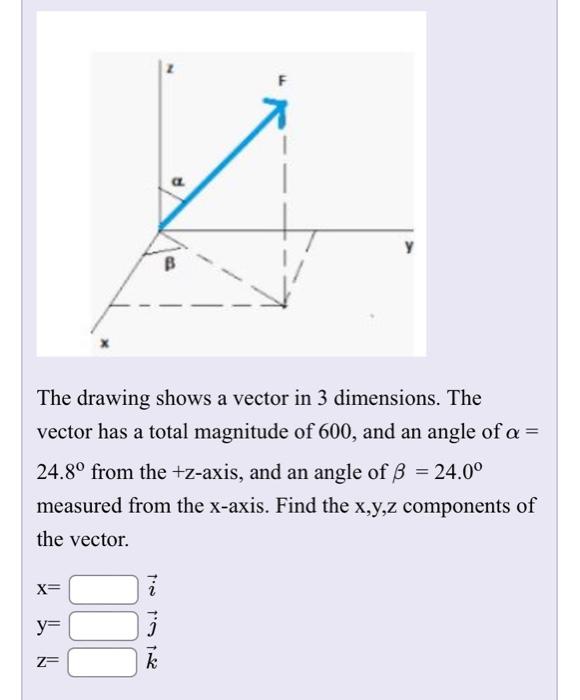 000 R Y The Drawing Shows A Vector In 3 Dimensions The Vector Has A Total Magnitude Of 600 And An Angle Of A 24 80 F 1