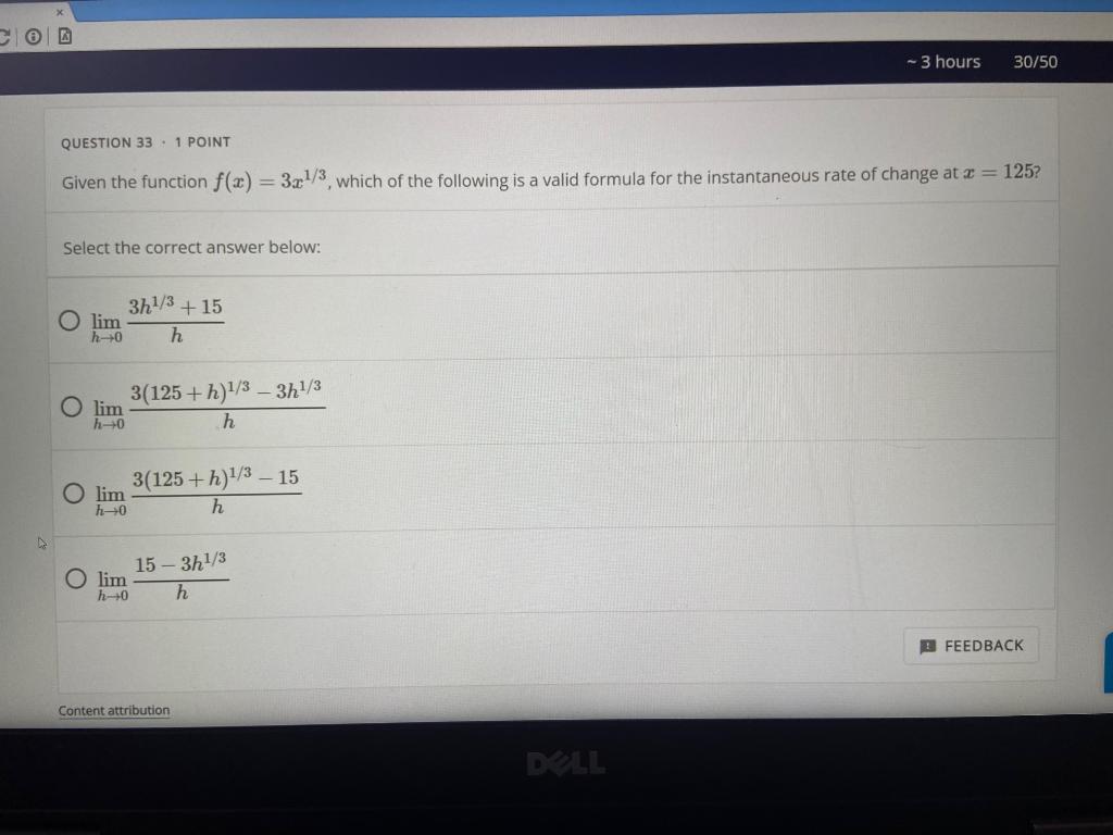 Cod 3 Hours 30 50 Question 33 1 Point Given The Function F X 3x 3 Which Of The Following Is A Valid Formula For T 1