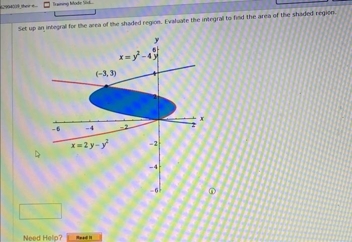 52994039 Their E Training Mode Slid Set Up An Integral For The Area Of The Shaded Region Evaluate The Integra 1