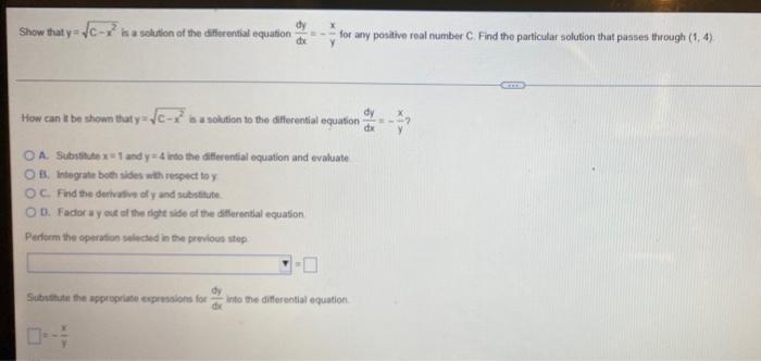 Dy Show That Y C Is A Solution Of The Differential Equation Dx How Can It Be Shown That Y C Is A Solution To The Diff 1
