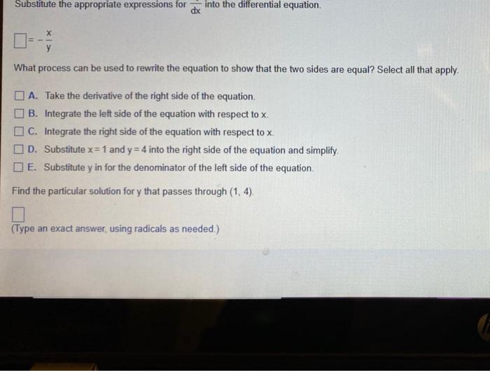 Dy Show That Y C Is A Solution Of The Differential Equation Dx How Can It Be Shown That Y C Is A Solution To The Diff 2