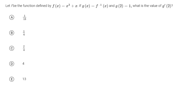 Let F Be The Function Defined By F X X X Lf G X F X And G 2 1 What Is The Value Of G 2 A 13 B 1