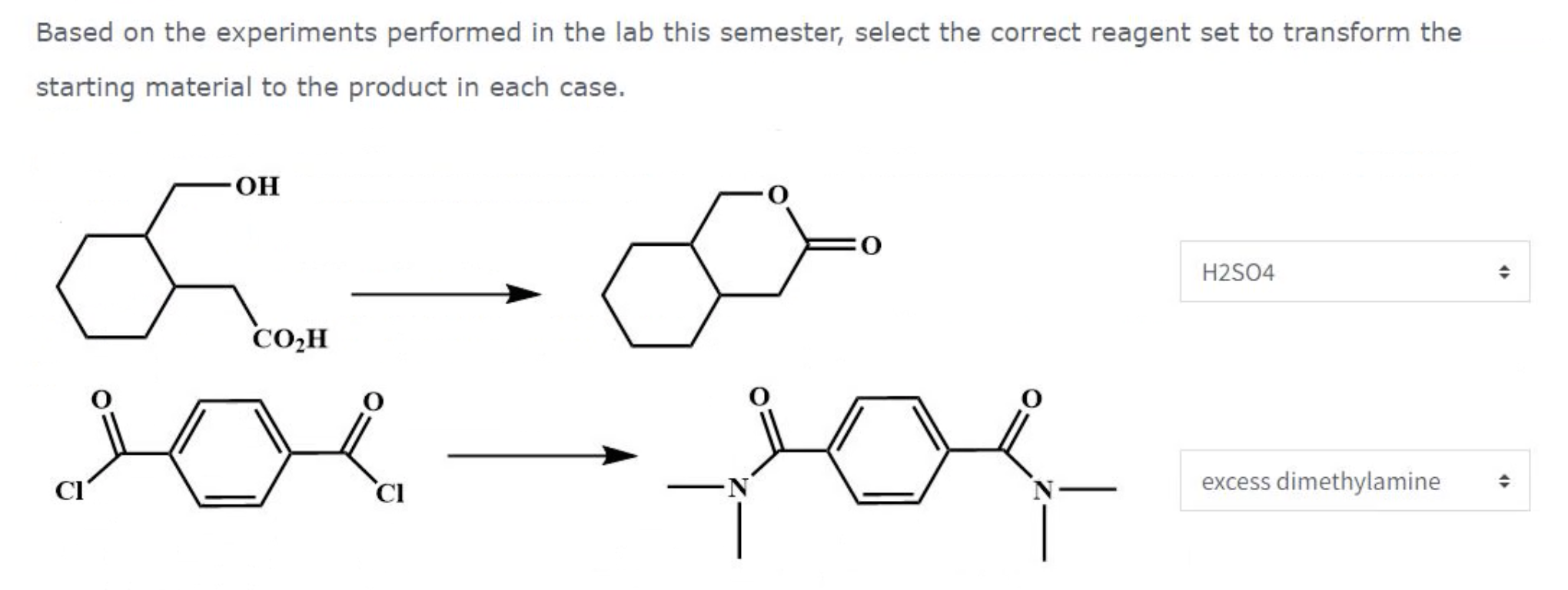 Based On The Experiments Performed In The Lab This Semester Select The Correct Reagent Set To Transform The Starting Ma 1