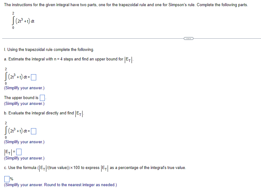 The Instructions For The Given Integral Have Two Parts One For The Trapezoidal Rule And One For Simpson S Rule Complet 1