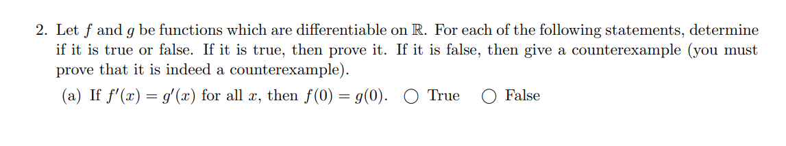 2 Let F And G Be Functions Which Are Differentiable On R For Each Of The Following Statements Determine If It Is True 1