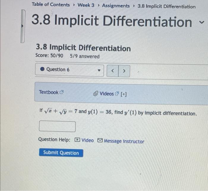 Table Of Contents Week 3 Assignments 3 8 Implicit Differentiation 3 8 Implicit Differentiation 3 8 Implicit Differenti 1