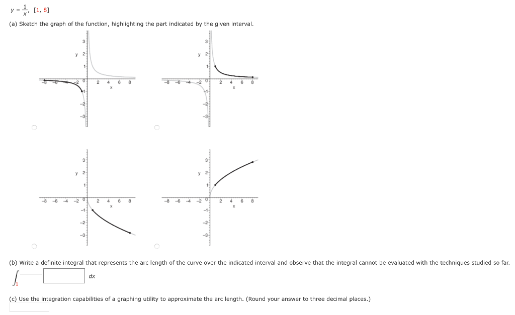 Y 1 8 A Sketch The Graph Of The Function Highlighting The Part Indicated By The Given Interval 2 2 6 20 A 1