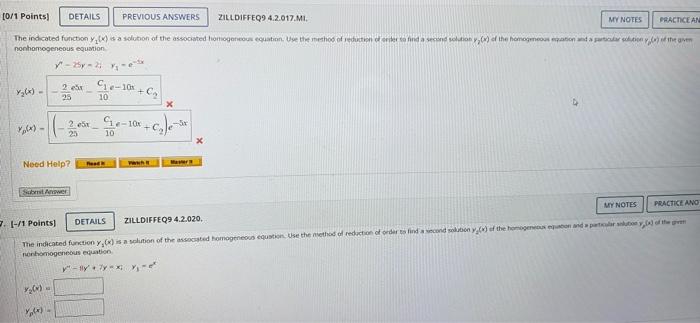 6 0 1 Points Details Previous Answers Zilldiffeq9 4 2 017 Mi My Notes Practice Anothe The Indicated Function Y X Is 4