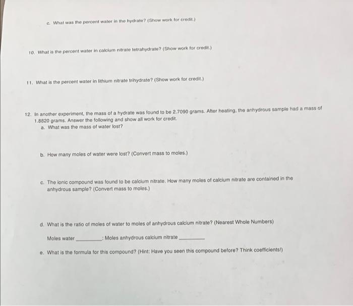 Unknown Hydrate Number Mass Of Test Tube And Hydrate Grams Cusou X H2o 32 40 30 60 Mass Of Empty Test Tube Grams Mass 4