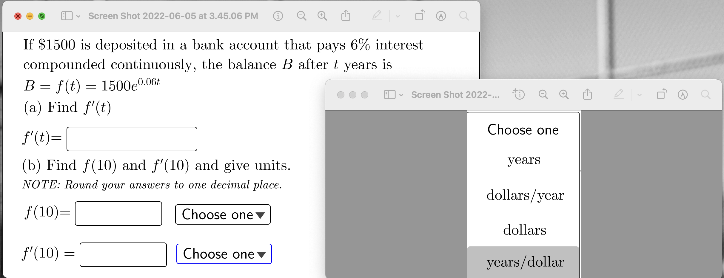 Screen Shot 2022 06 05 At 3 45 06 Pm I If 1500 Is Deposited In A Bank Account That Pays 6 Interest Compounded Continuo 1