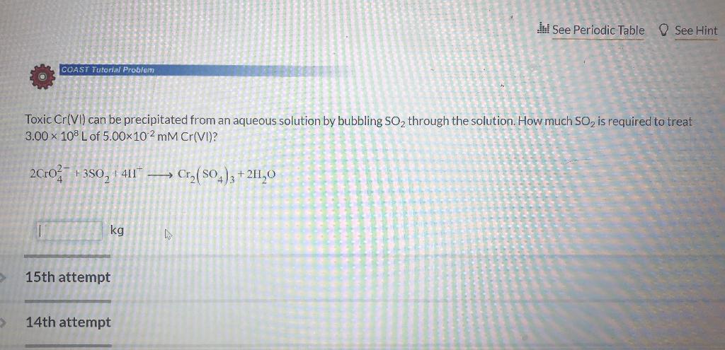 Il See Periodic Table See Hint Coast Tutorial Problem Toxic Cr Vi Can Be Precipitated From An Aqueous Solution By Bubbl 1