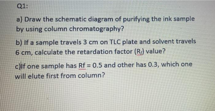 Q1 A Draw The Schematic Diagram Of Purifying The Ink Sample By Using Column Chromatography B If A Sample Travels 3 C 1