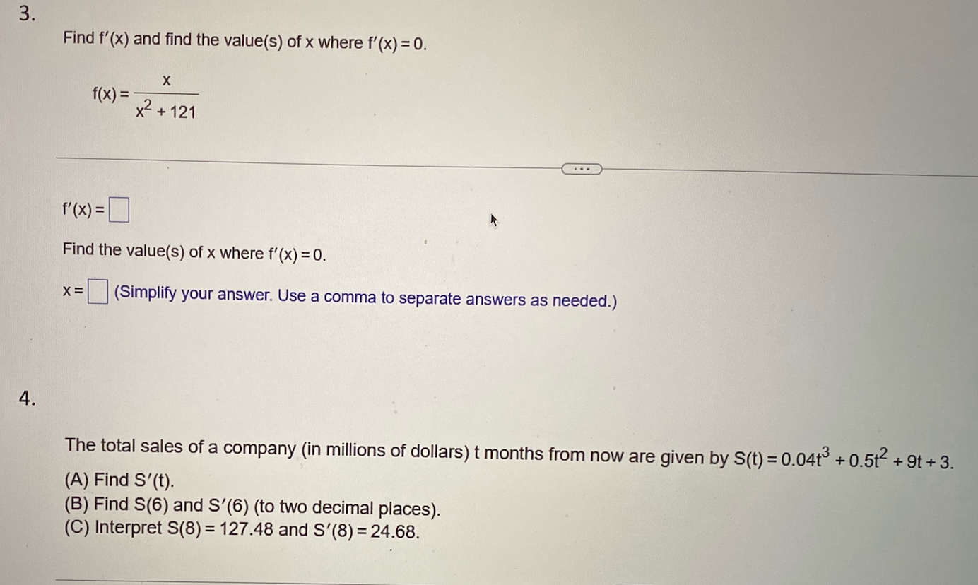 3 Find F X And Find The Value S Of X Where F X 0 X F X X 121 F X Find The Value S Of X Where F X 1
