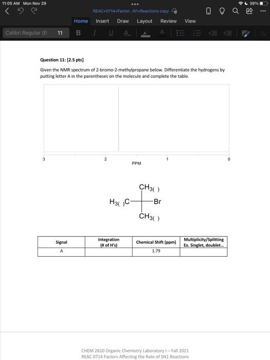 11 05 Am Mon Nov 29 39 Ooq Reac 0714 Factor N1 Reactions Copy Insert Draw Layout Review Home View Calibri Regular 1
