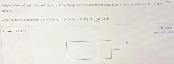 Dollars What Will Be The Average Cost Of Producing Each Mp3 Player In The Long Run Lim Ag 1