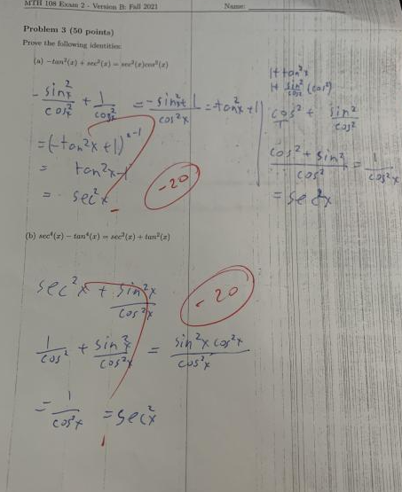 Mth 108 Exam 2 Version B Fall 2021 Problem 2 50 Points Solve Following Equations And Find Solutions Between 0 2 U 2 2
