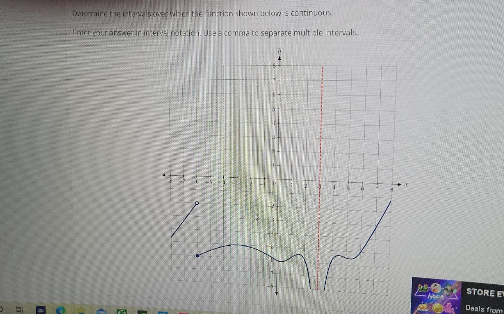 20 Determine The Intervals Over Which The Function Shown Below Is Continuous Enter Your Answer In Interval Notation Us 1