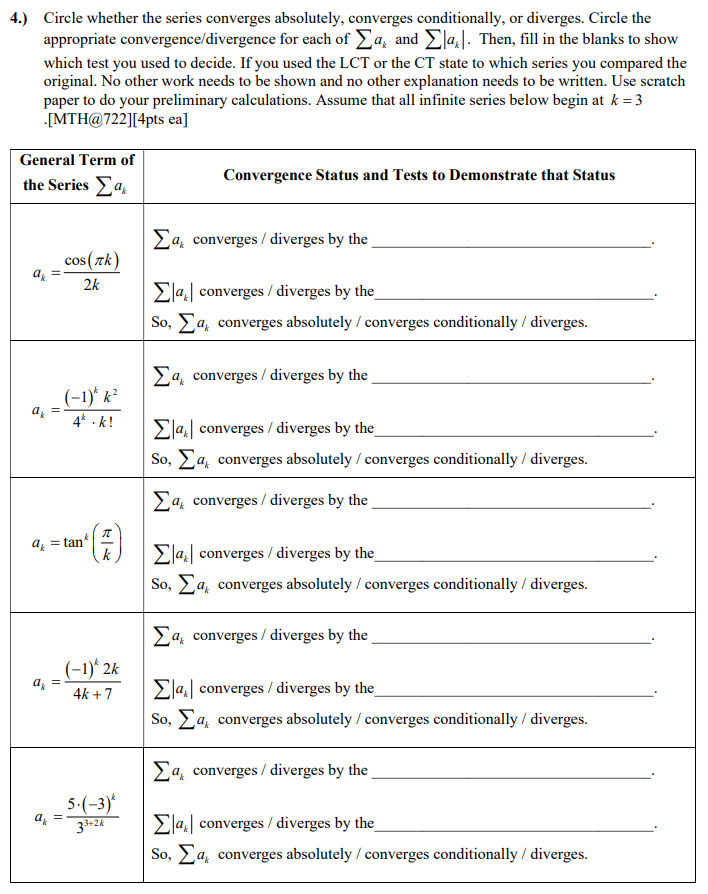 4 Circle Whether The Series Converges Absolutely Converges Conditionally Or Diverges Circle The Appropriate Converg 1