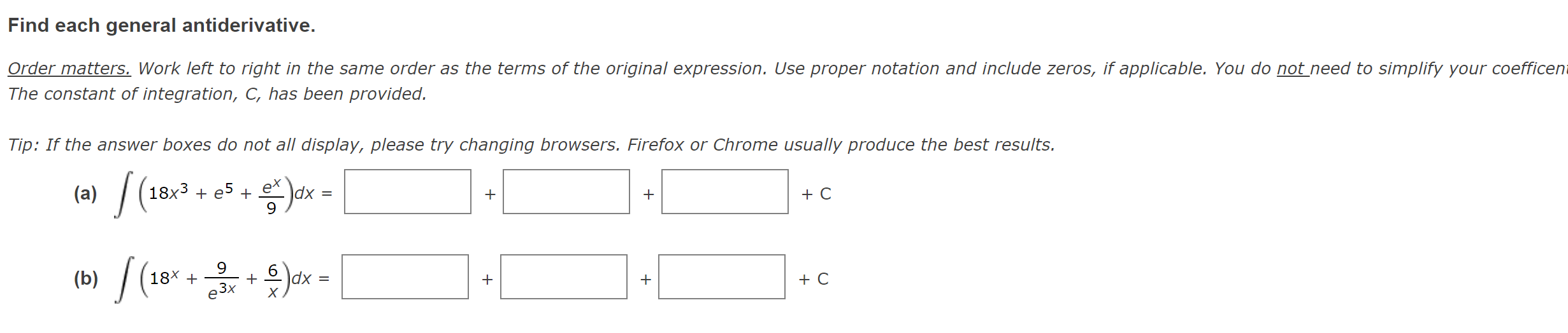 Find Each General Antiderivative Order Matters Work Left To Right In The Same Order As The Terms Of The Original Expre 1