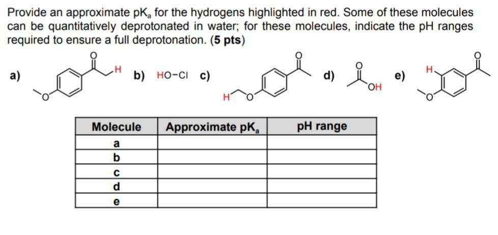 Provide An Approximate Pk For The Hydrogens Highlighted In Red Some Of These Molecules Can Be Quantitatively Deprotona 1