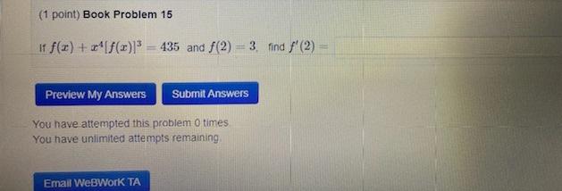 1 Point Book Problem 15 11 F X X F X 435 And F 2 3 Find F 2 Preview My Answers Submit Answers You Have Atte 1