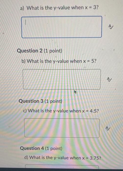 A What Is The Y Value When X 3 Question 2 1 Point B What Is The Y Value When X 5 Question 3 1 Point C What 1