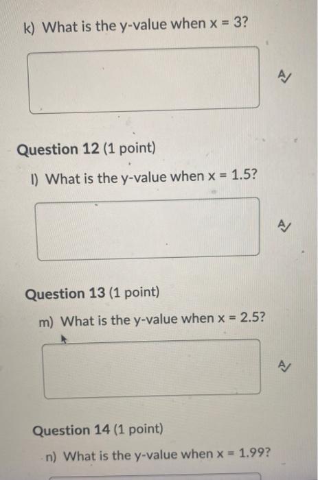 A What Is The Y Value When X 3 Question 2 1 Point B What Is The Y Value When X 5 Question 3 1 Point C What 5