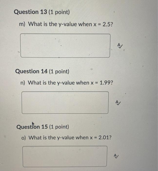A What Is The Y Value When X 3 Question 2 1 Point B What Is The Y Value When X 5 Question 3 1 Point C What 6