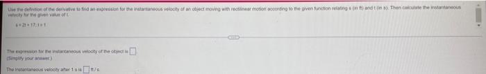 Use The Defection Of The Decvative To Find I Vekids To The Given Value Of T 24173 Expression For The Invity Of An Ob 3