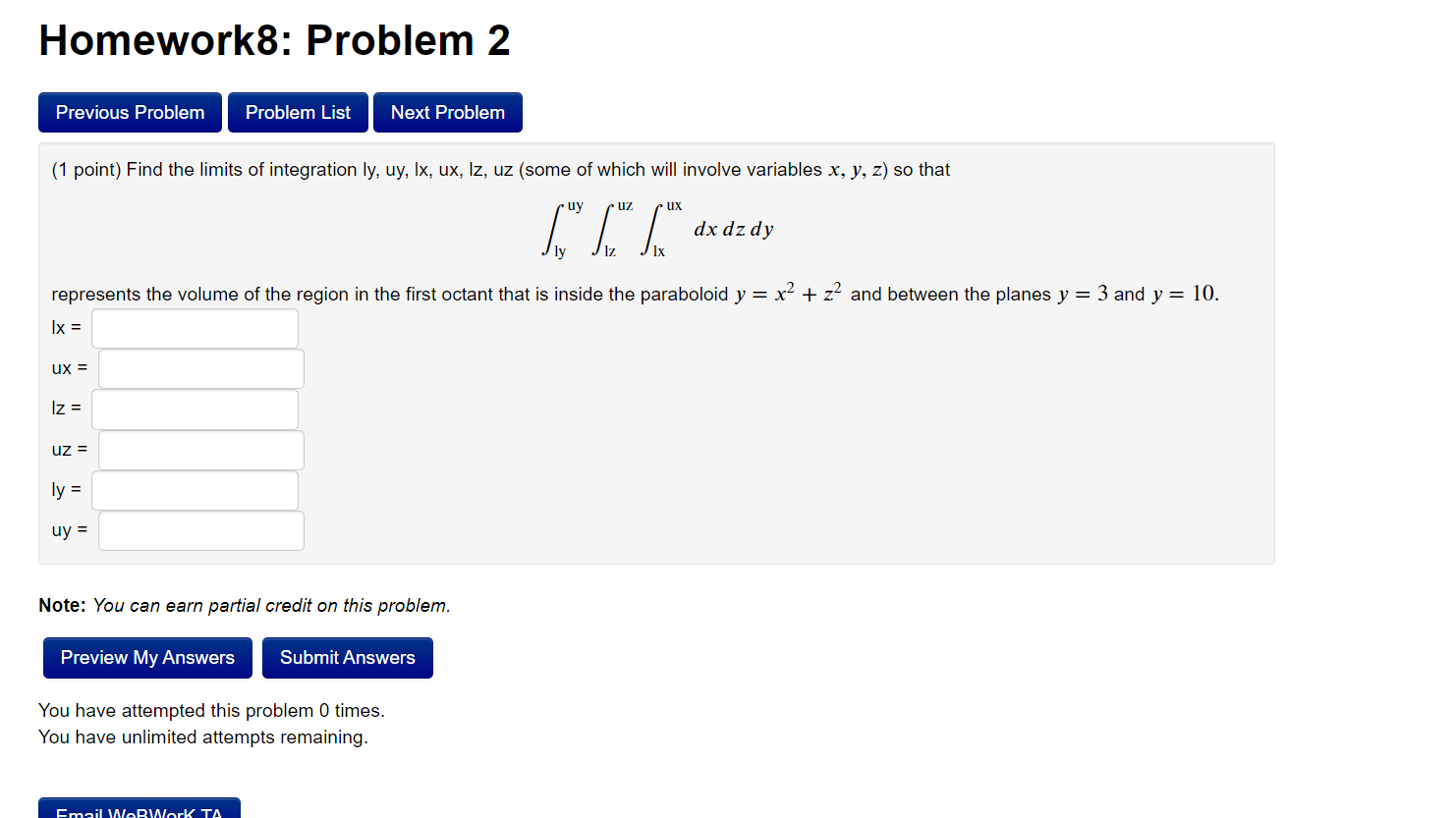 Homework8 Problem 2 Previous Problem Problem List Next Problem 1 Point Find The Limits Of Integration Ly Uy Ix Ux 1