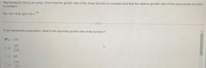 Two Functions F And G Are Given Show That The Growth Rate Of The Linear Function Is Constant And That The Relative Grow 1