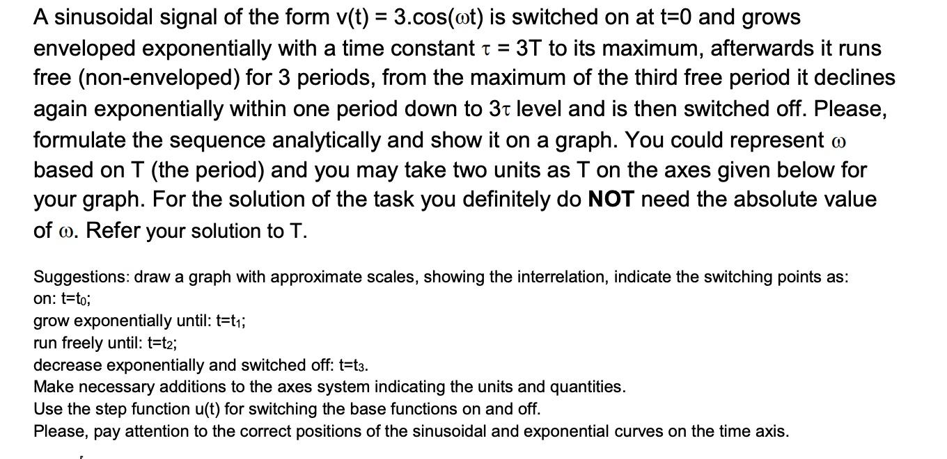 A Sinusoidal Signal Of The Form V T 3 Cos Ot Is Switched On At T 0 And Grows Enveloped Exponentially With A Time Con 1