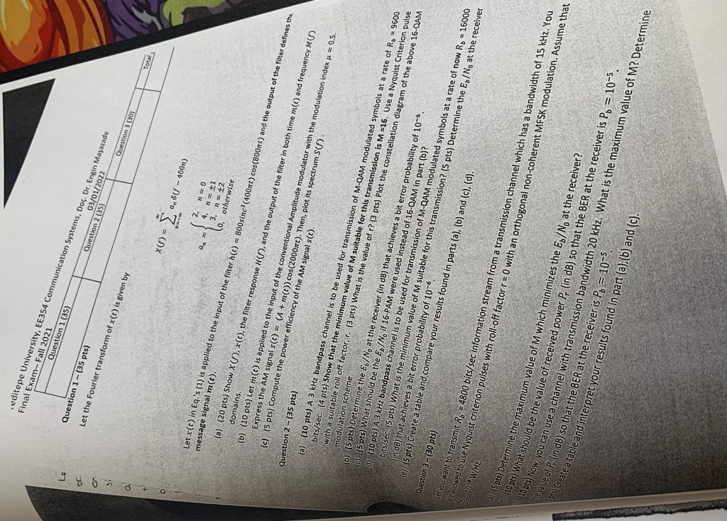 Le Yg D Question 1 35 03 01 2022 Final Exam Fall 2021 Editepe University Ee354 Communication Systems Doc Dr Engin 1