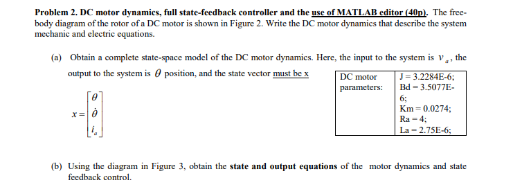 Problem 2 Dc Motor Dynamics Full State Feedback Controller And The Use Of Matlab Editor 40p The Free Body Diagram 1