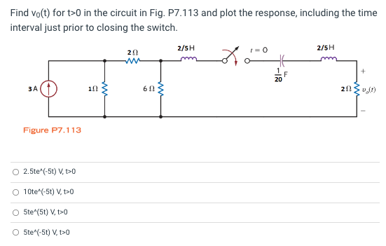 Find Vo T For T 0 In The Circuit In Fig P7 113 And Plot The Response Including The Time Interval Just Prior To Closin 1